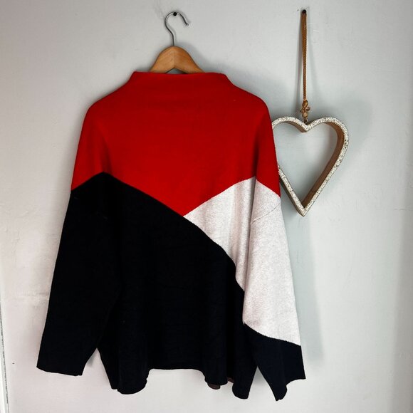 Tahari Womens Mock Neck Sweater Top Plus Size 2X Color Block Red White Black - Picture 4 of 11